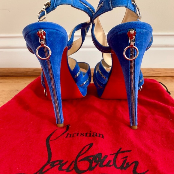 💯 Christian Louboutin Trailer 140mm Sandals Blue - Picture 5 of 6